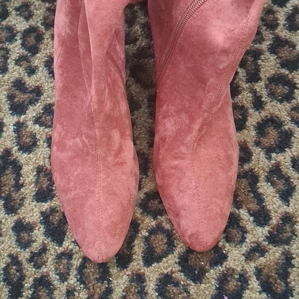 Jeffrey Campbell Women's Parsah Boots Pink Over the Knee Stretch Faux Suede 8.5